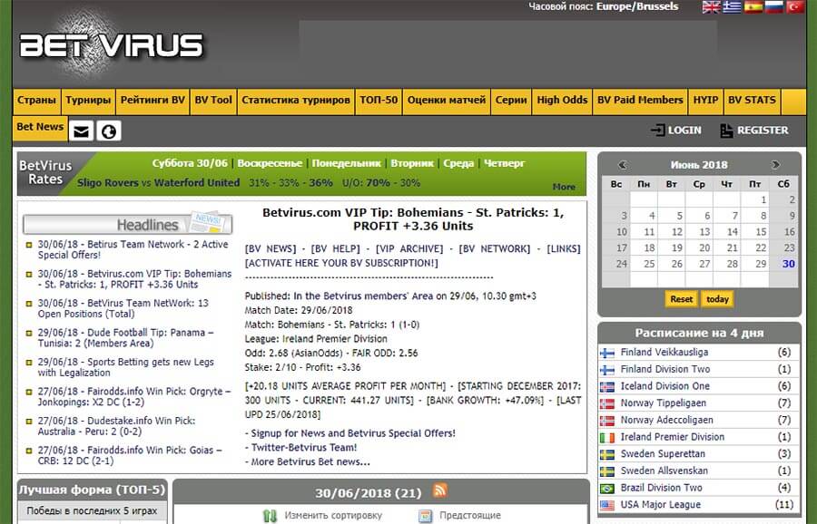 Главная страница сайта Betvirus (Бетвирус)