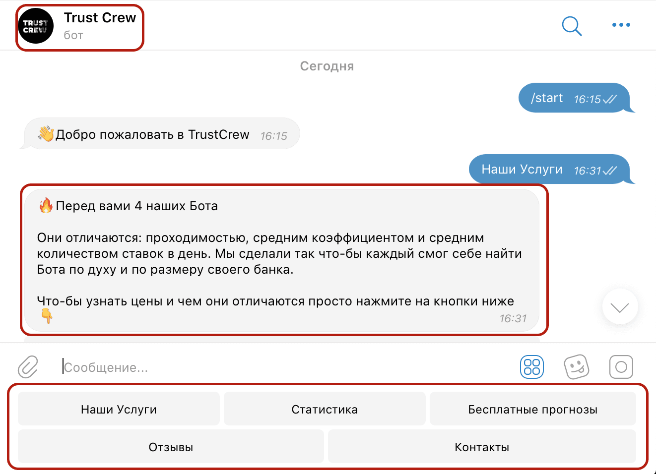 Функционал телеграмм бота